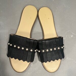 Kate Spade Black Fringe Pearl Sandals - 9.5